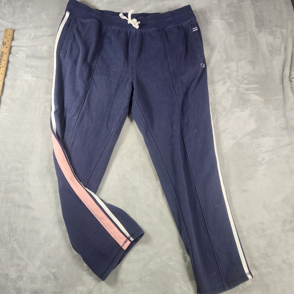Champion Sweatpants Women XL Heritage Warm Up Navy Pink & White Athleisure